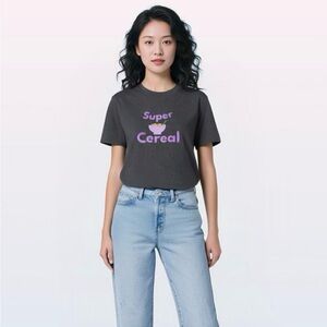 Black Unisex Graphic Tee with Purple Print